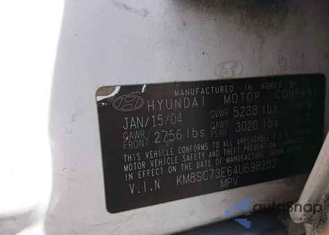 2004 Hyundai Santa Fe Gls/Lx from USA, damaged, VIN KM8SC73E64U698253